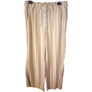 LOFT elastic waist cropped wide leg tan striped pants